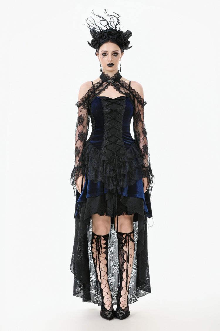Black Off Shoulder Long Sleeves Sheer Floral Lace Women's Gothic Shrug