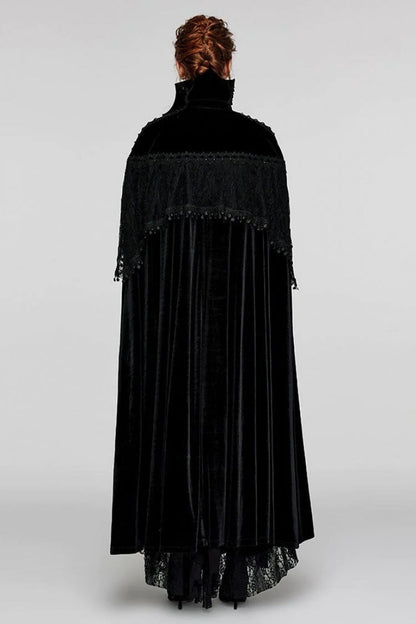 Black Bat Stand Collar Stitching Lace Nails Decorated Womens Gothic Cloak