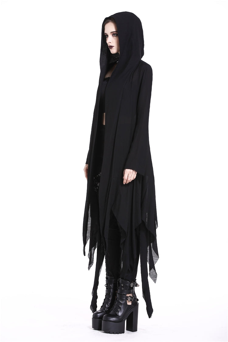 Black Long Sleeves Women's Grungy Gothic Vintage Hooded Coat