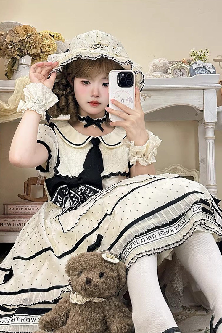 Beige [William Wordsworth’s Lyric Poetry] Doll Collar Polka Dots Printed Lace Sweet Princess Lolita Dress