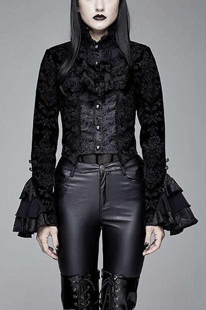 Black Gothic Lotus Leaf Corsage False Two Piece Womens Swallow Tailed Coats