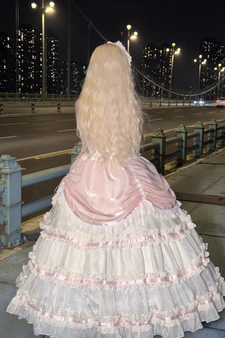 Apricot/Pink Multi-layer Ruffle Hanayome Bowknot Sweet Princess Gorgeous Long Lolita Jsk Dress