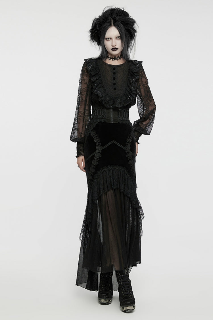 Black Beaded Lace Lace-Up Women's Gothic Underbust Corset