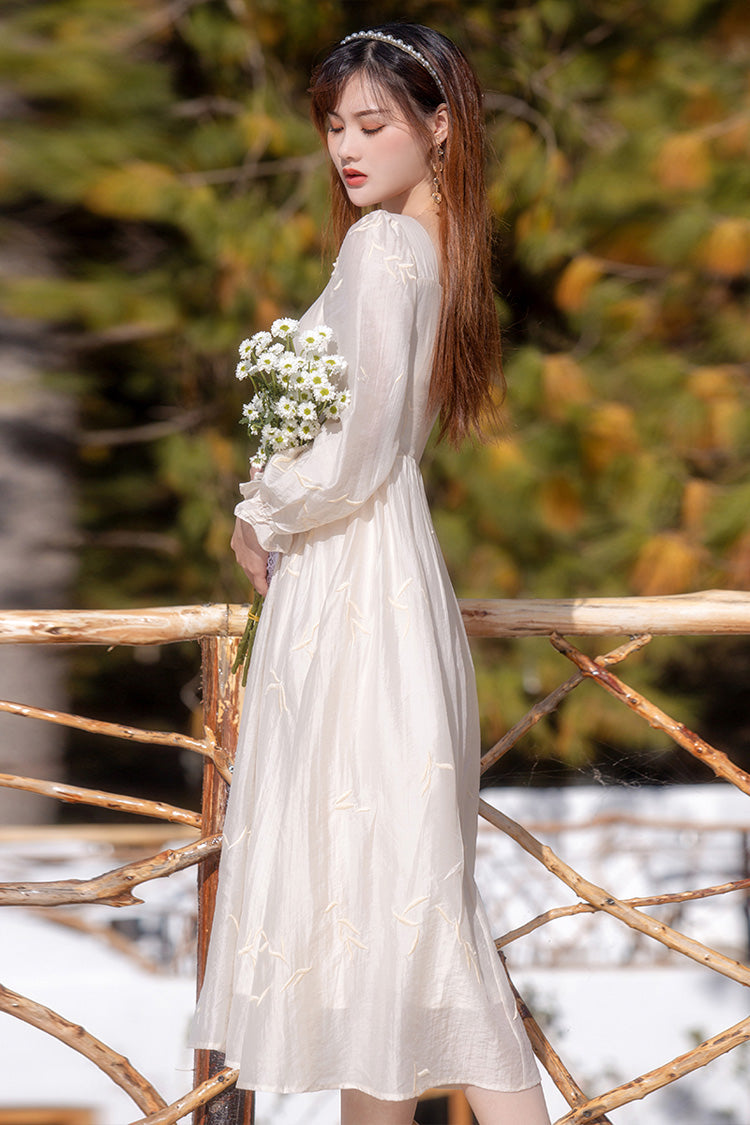 Apricot French Retro Long Lantern Sleeves Embroidery Sweet Lolita OP Dress
