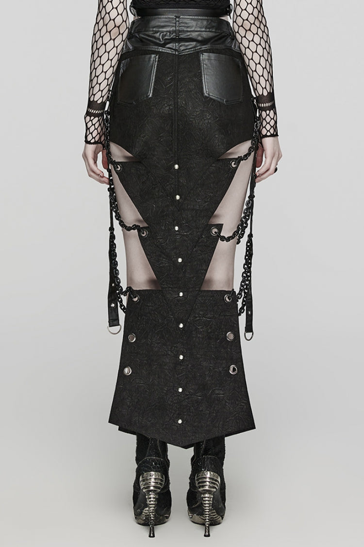 Black Inverted Triangle Hollow Metal Chain Women's Steampunk Skirt