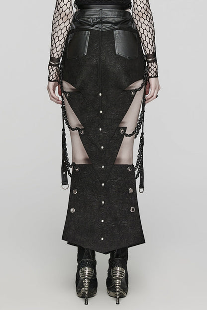 Black Inverted Triangle Hollow Metal Chain Women's Steampunk Skirt