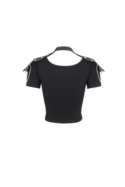 Black Cutout Mesh Short Sleeve Crop Womens Punk Top