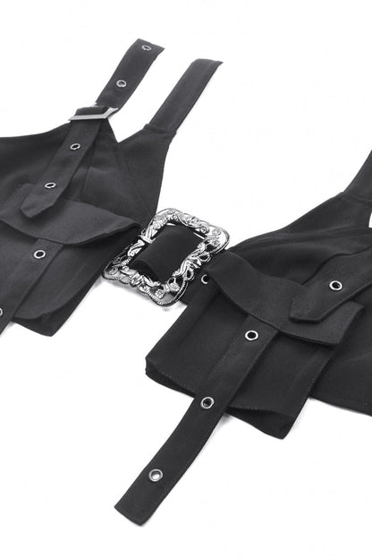 Black Halterneck Buckled Women's Punk Utility Vest
