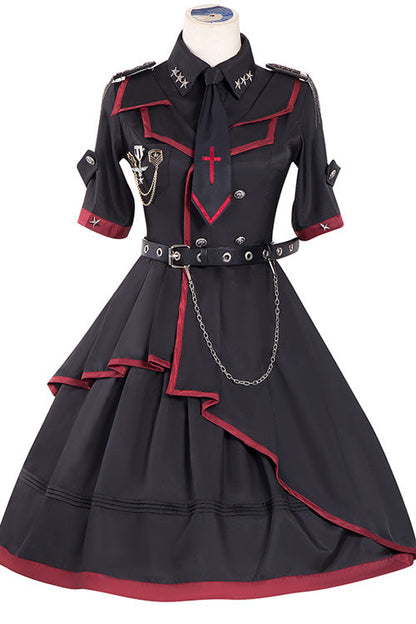 Black Military Style JK Set Irregular Gothic Lolita Dress
