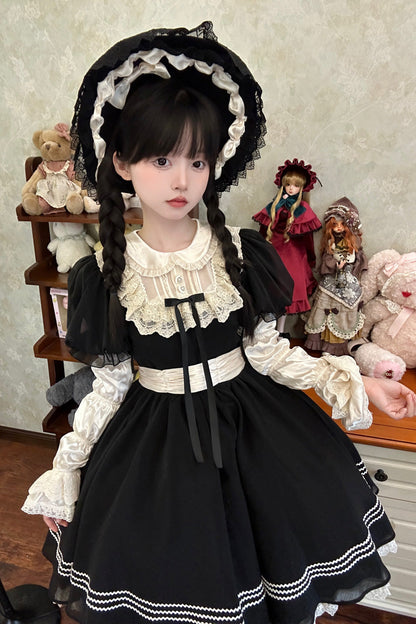 Black Doll Collar Short Sleeves Lace Daily Sweet Elegant Princess Lolita Dress