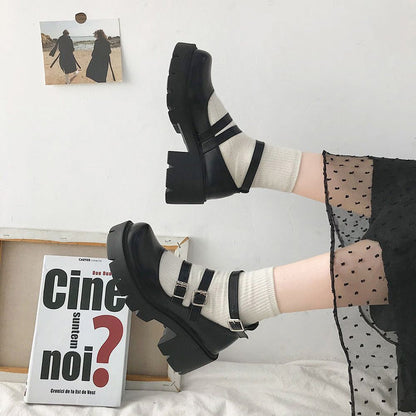 Black Metallic Buckle Platform Black Sweet Lolita Shoes