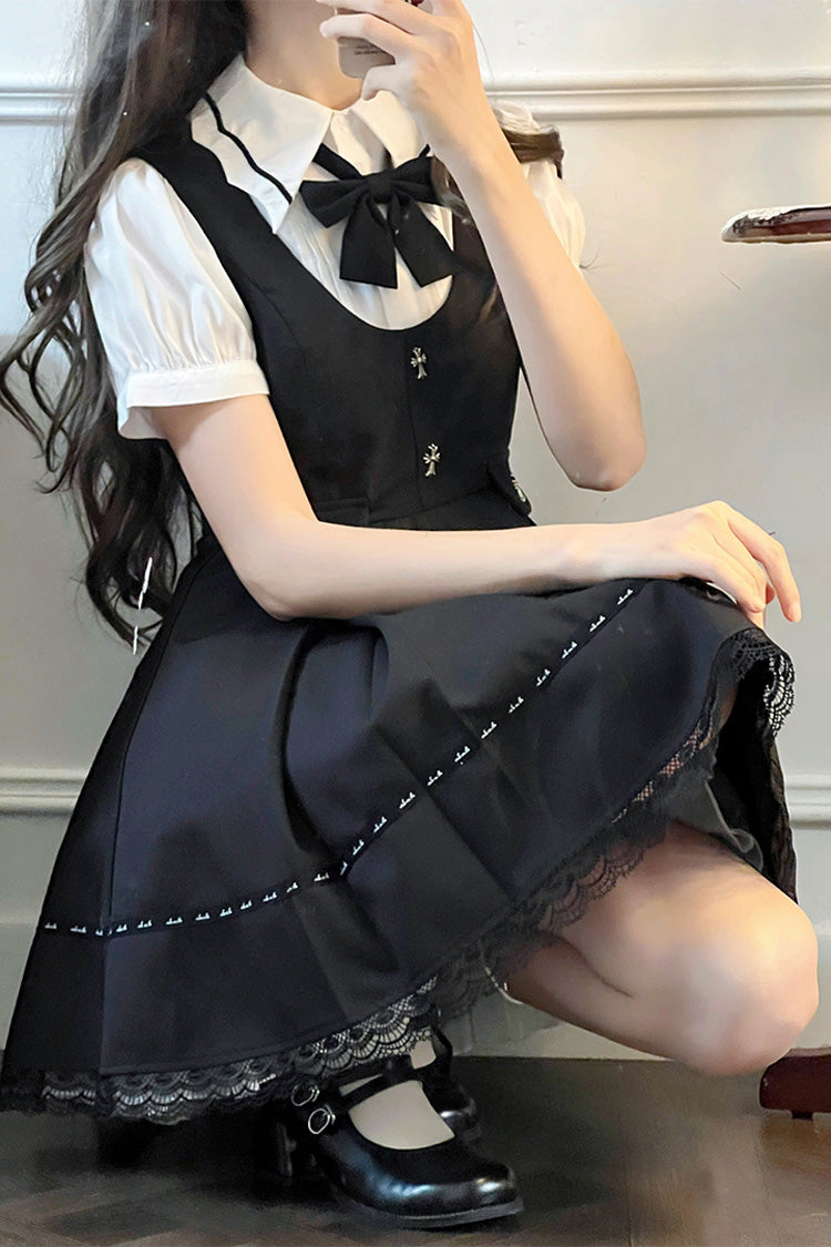 Black Dark Ruffle Bowknot Jirai Kei Jumper Dress