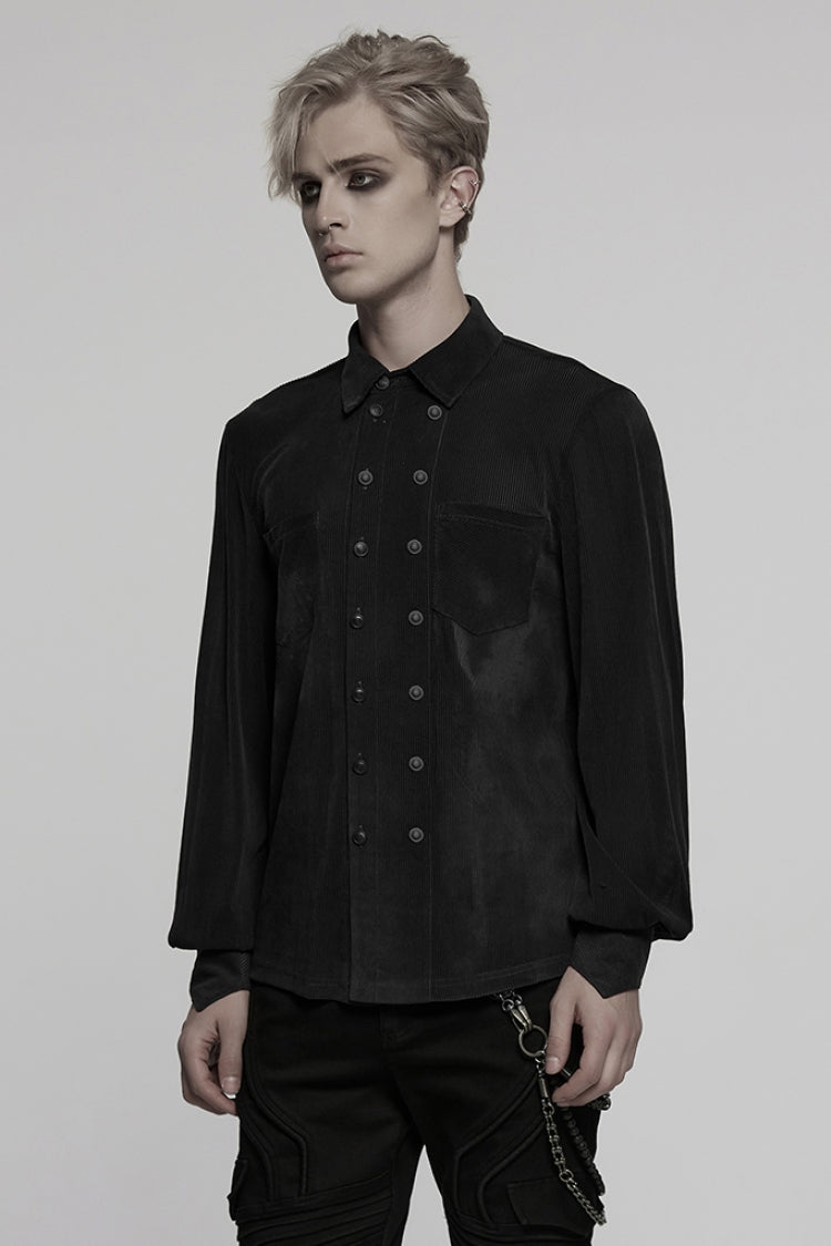 Black Double-breasted Long Puff Sleeves Men's Gothic Blouse