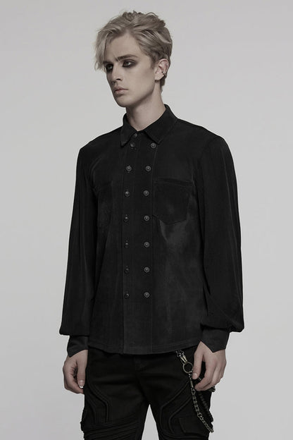 Black Double-breasted Long Puff Sleeves Men's Gothic Blouse