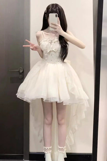 Apricot Shining Bowknot Irregular Sweet Princess Gorgeous Lolita Jsk Dress (Include Train)