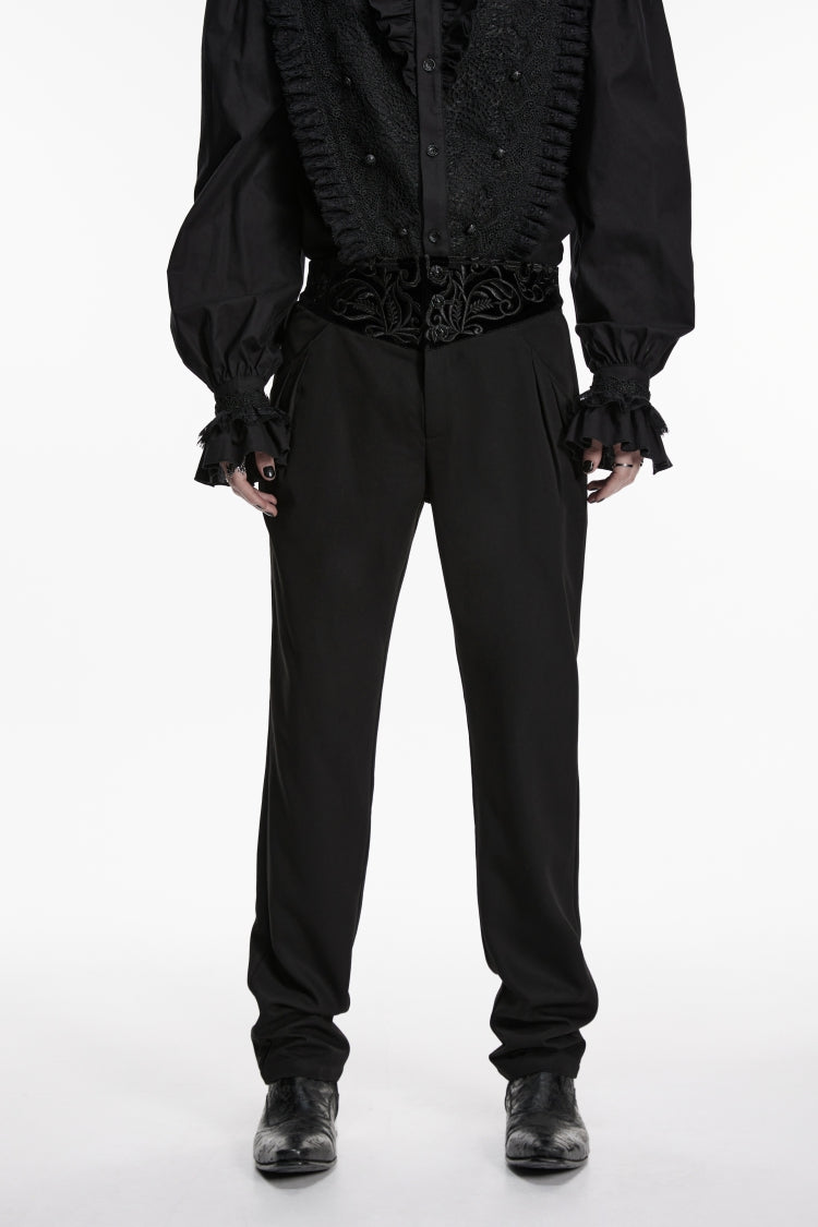 Black Embroidered Spliced Slim Men's Gothic Pants