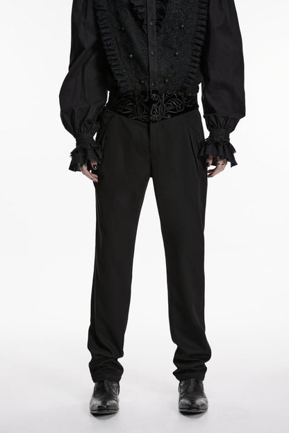 Black Embroidered Spliced Slim Men's Gothic Pants