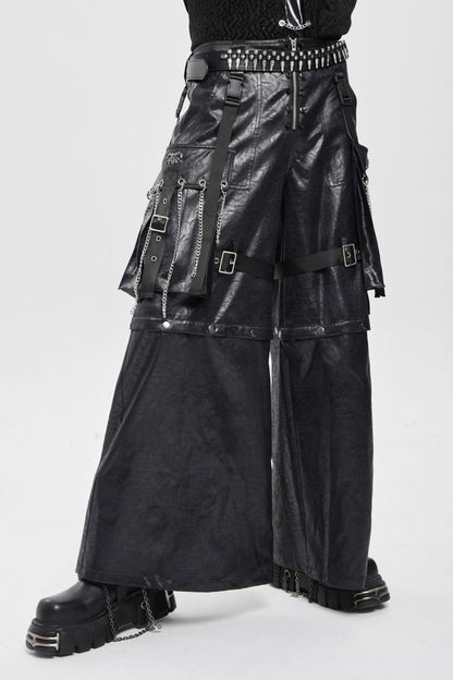 Black Big Pockets Straps Chain Men's Punk Pants