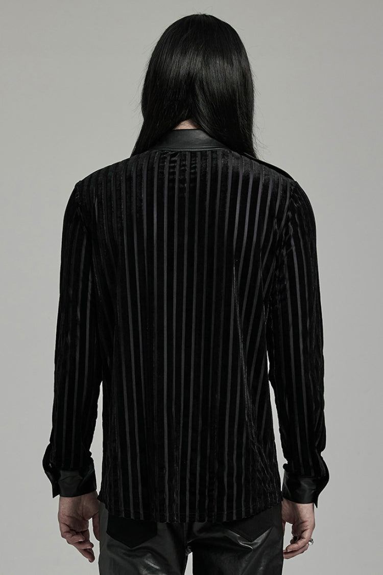 Black Lapel Collar Stitching Slim Men's Gothic Blouse