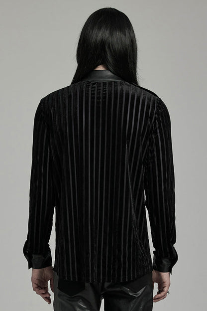 Black Lapel Collar Stitching Slim Men's Gothic Blouse