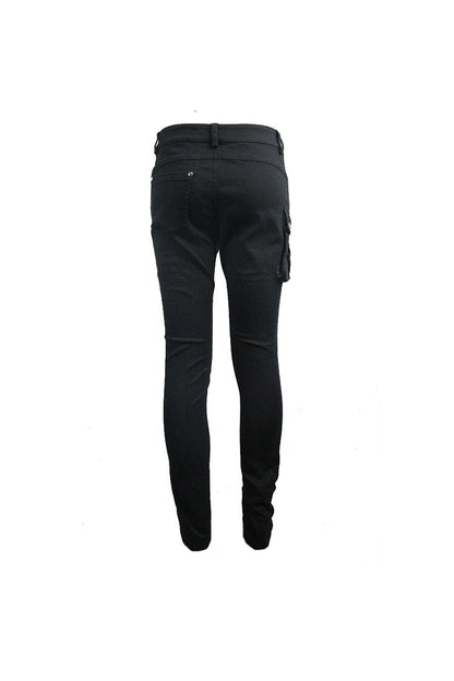 Black Asymmetric Broken Hole Glued Suede Rivet Men's Punk Pants