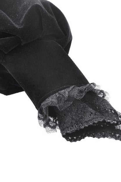 Black Long Lantern Sleeves Lace Spliced Velvet Women's Gothic Cape