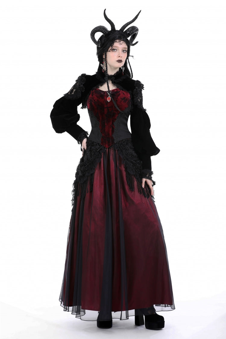 Black Long Lantern Sleeves Lace Spliced Velvet Women's Gothic Cape