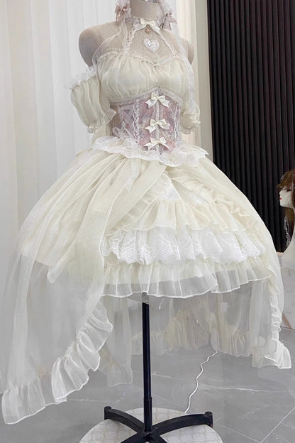 Ballet Twins Ruffle Bowknot Short Front Long Back Sweet Lolita Dress 2 Colors