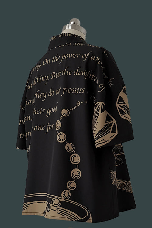 Black Handsome Little Prince Print Loose Short Sleeves Ouji Lolita Blouse