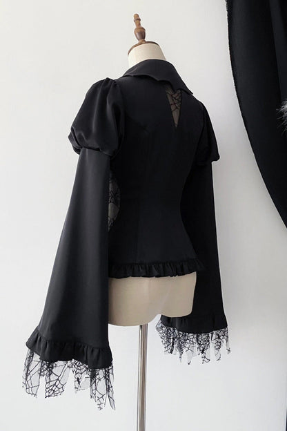 Bat Collar Long Sleeves Ruffle Gothic Lolita Blouse 3 Colors