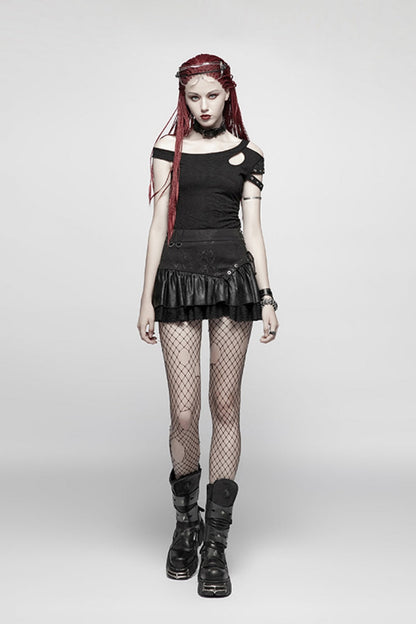 Black Multi-layer PU Leather Stitching Lace Women's Steampunk Skirt