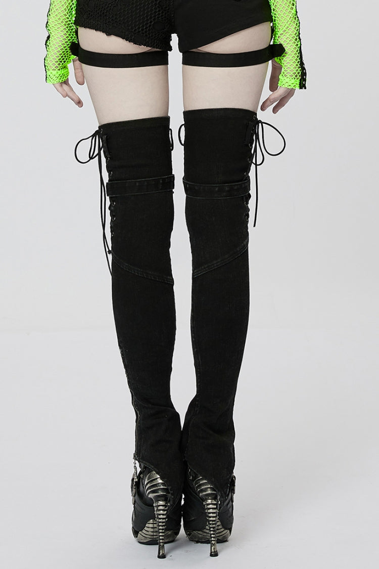Black Ghost Claw Zipper Slim Irregular Women's Steampunk Leg Warmers