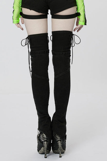 Black Ghost Claw Zipper Slim Irregular Women's Steampunk Leg Warmers