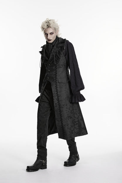 Black Jacquard Chain-Decorated Men's Gothic Long Vest