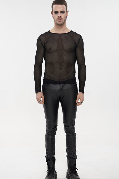 Black Gothic Elasticity High Neck Long Sleeve Mesh Men's Shirt