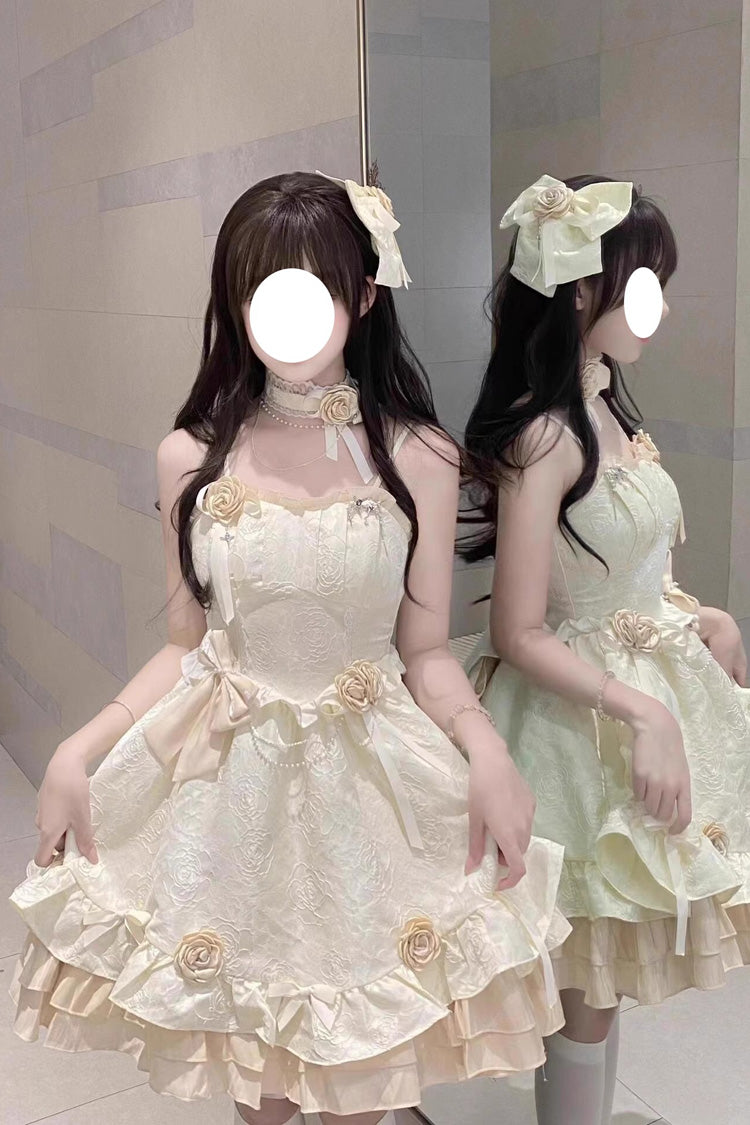 Apricot Print Ruffle Bowknot Sweet Princess Lolita Jsk Dress