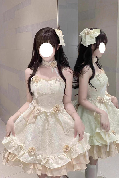Apricot Print Ruffle Bowknot Sweet Princess Lolita Jsk Dress
