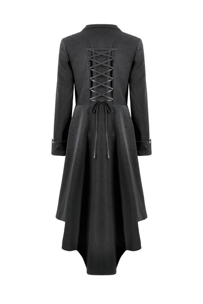 Black Lapel Collar Long Sleeves Lace-Up Irregular Bouble-breasted Buckle-up Women's Gothic Coat