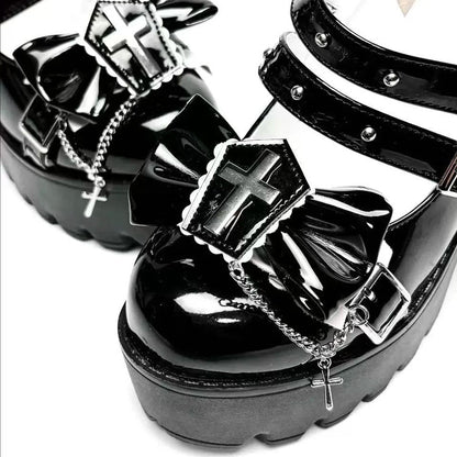 Black Bow Chain Cross Princess Gothic Punk Lolita High Heels