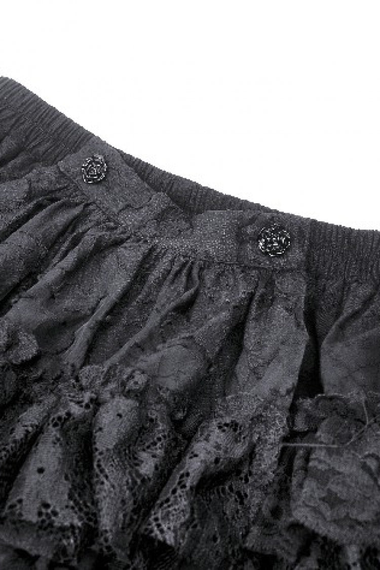 Black Multi-Layered Lace Women's Gothic Puffy Skirt with Detachable Swallow Tail