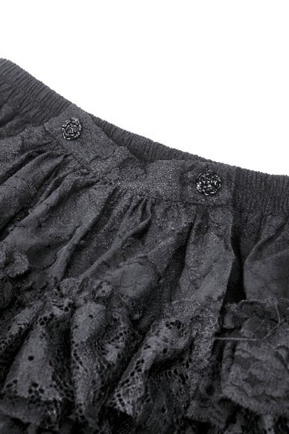 Black Multi-Layered Lace Women's Gothic Puffy Skirt with Detachable Swallow Tail