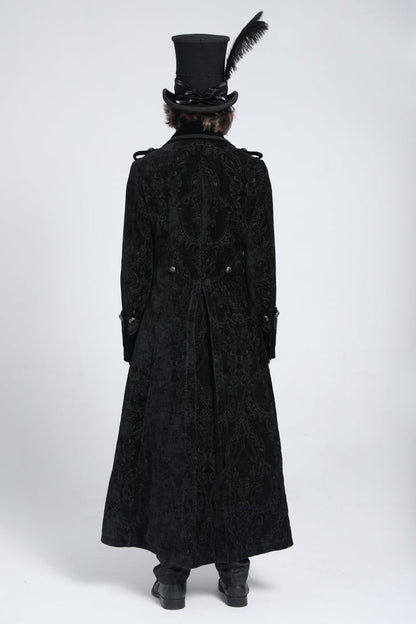 Black Lapel Collar Embroidery Zipper Men's Gothic Handsome Coat