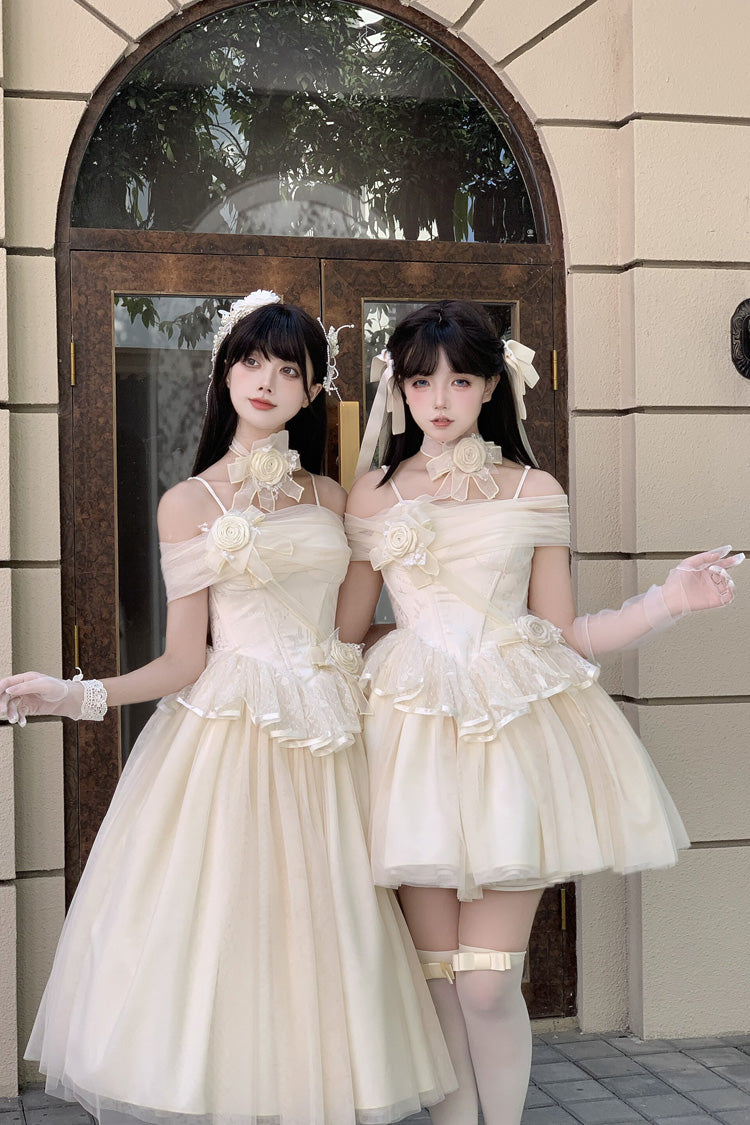Beige [Sanglin’s Tribute] Off Shoulder Ruffled Sweet Lolita Dress