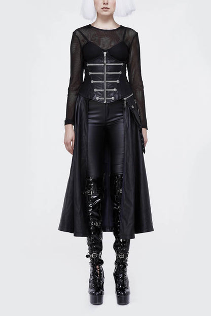 Black Chain Shaped Ribbons Zipper Up Leather Big Swing Punk Womens Half Skirt