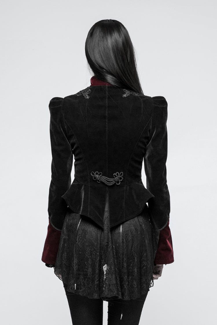 Black 3D Floral Decoration Stand Collar Long Sleeves Womens Gothic Jacket