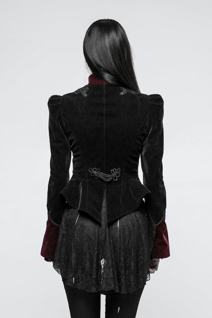 Black 3D Floral Decoration Stand Collar Long Sleeves Womens Gothic Jacket