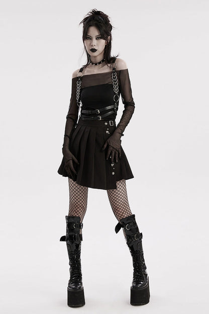 Black Adjustable Double-shoulder Faux Leather Multiple Metal Rings Women's Steampunk Harness