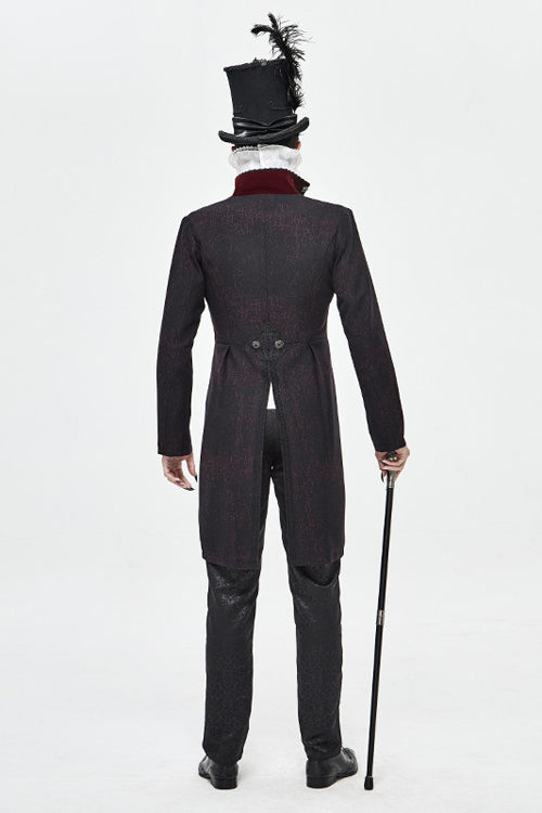 Black And Red Retro Embroidered Mens Gothic Coat