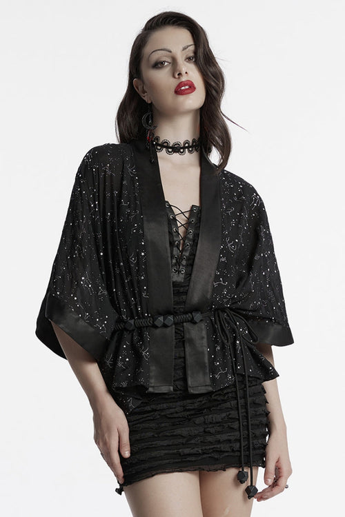 Black Half Sleeves Star Hollow Lace-Up Women's Gothic Coat