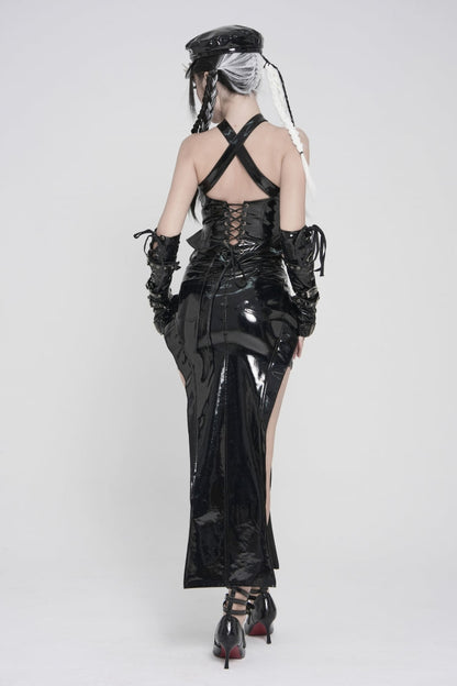 Black Cut-Out Irregular Zippered Women's Punk Long Skirt